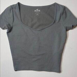 Hollister Light Gray Ribbed Short Sleeve Top